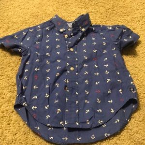 Chaps blue anchor button up short sleeve shirt 2T EUC
